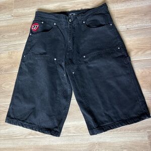 Y2K Vintage Black 77 Denim Seven seven Oversized Double‑Knee Denim Jorts Shorts